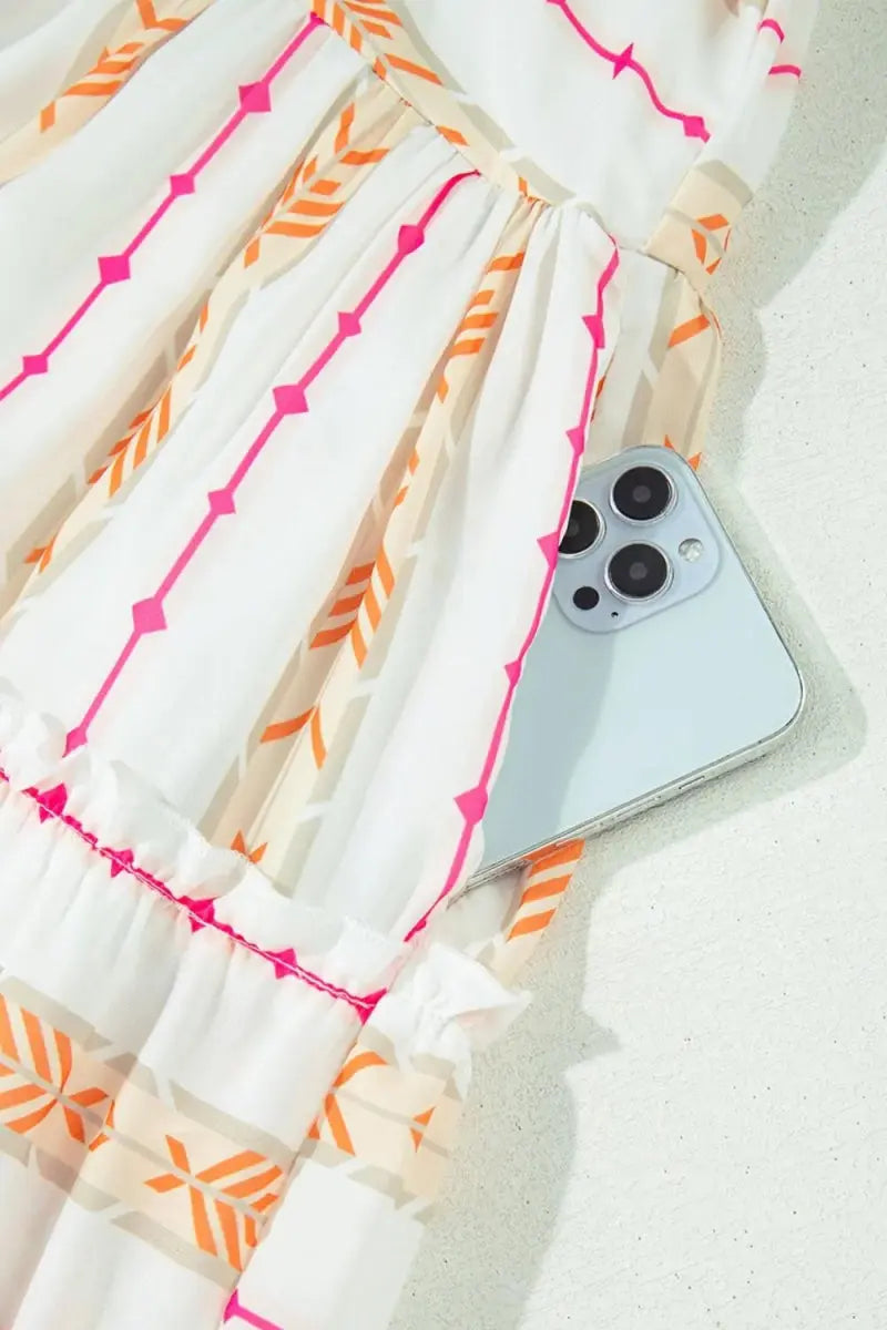 Printed Ruffled Notched Loose Dress for Effortless Style - Love Salve